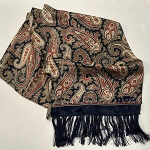 Echo Vintage Paisley 100% Silk Scarf in Navy, Gold, & Red w/ fringe